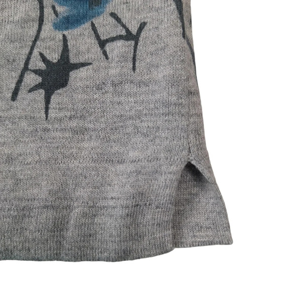 J. Jill XL Gray Grey Cotton Blend Blue Floral Pullover Scoop-Neck Sweater - Picture 5 of 14